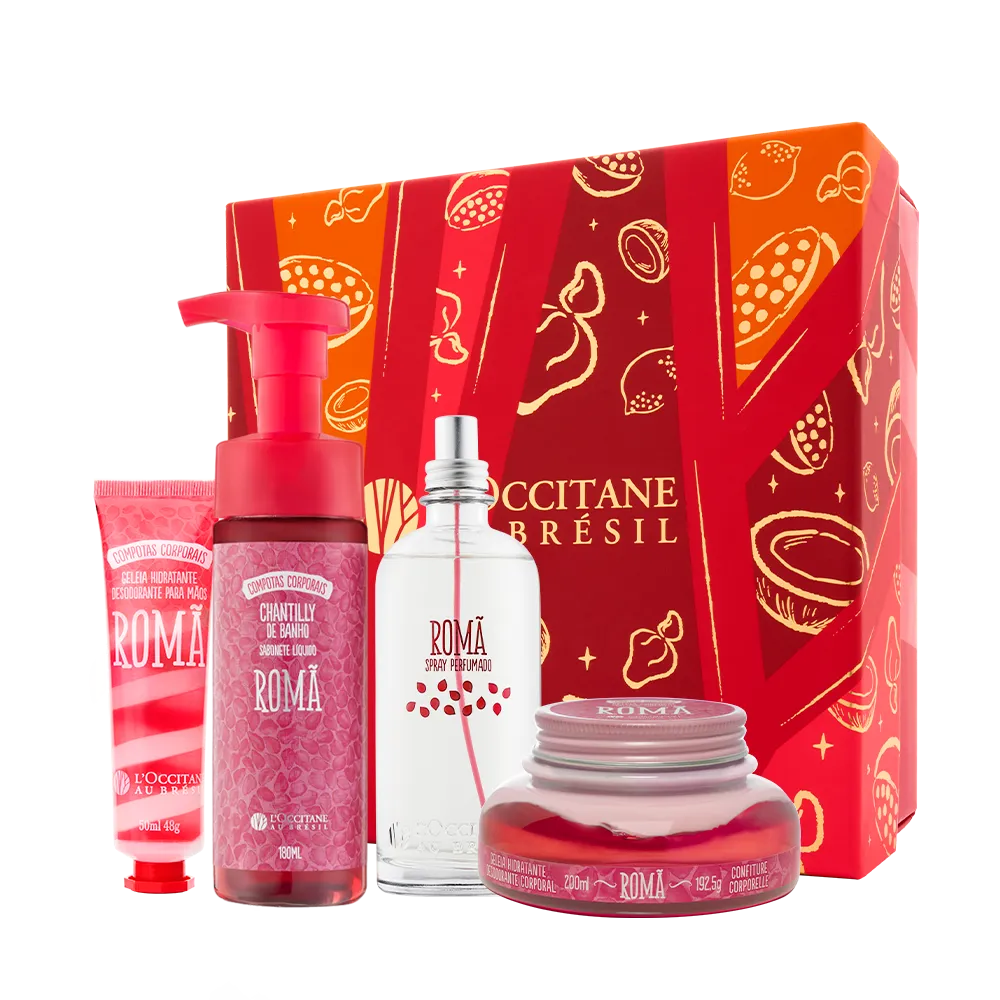 Combo Romã: Chantilly de Banho, Geleias Hidratantes e Spray Perfumado